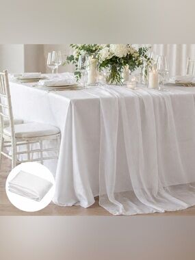 4x White Chiffon Table Runners / Sheer Fabric Drapes – Event Decor